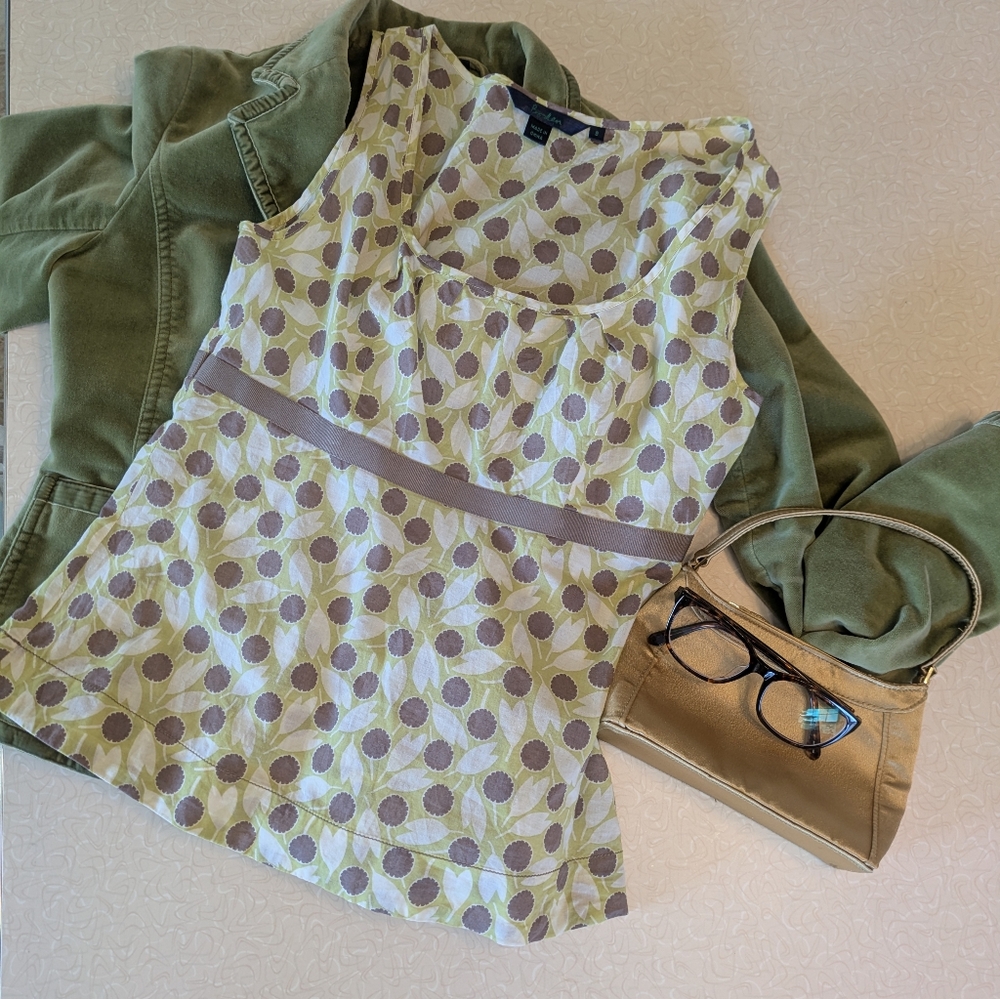Boden • Floral Empire Waist Sleeveless Scoop Neck Cotton Summer Top